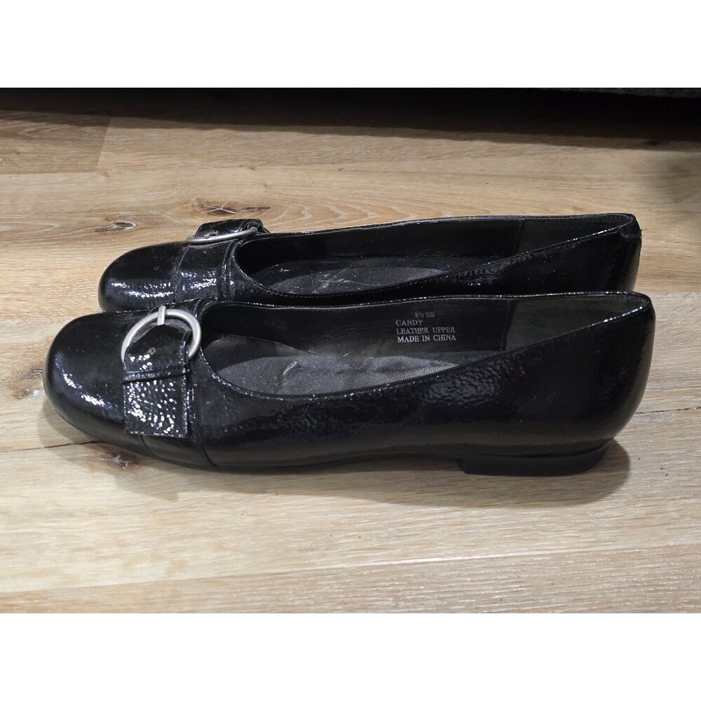 David Tate Candy Black Patent Leather Flats Buckle Comfort Womens 8.5